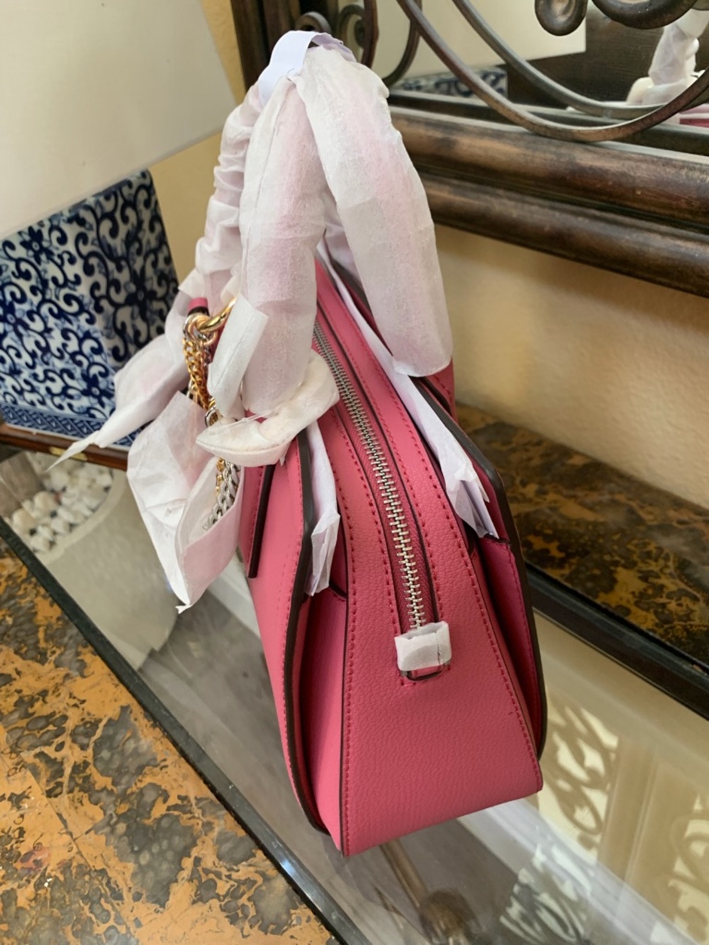 Michael Kors Rose Pink Leather Satchel with Charm Chains - Picture 6 of 8